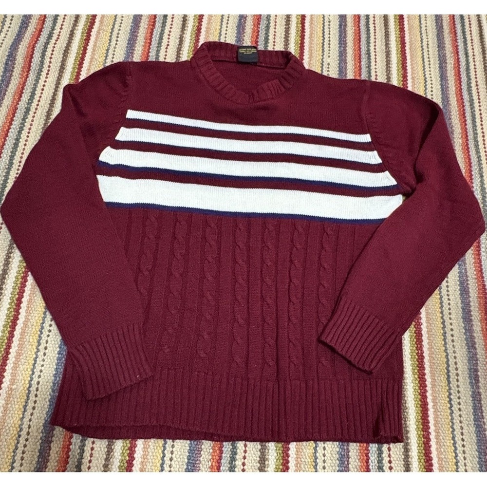 Vintage 70s 80s hands off red blue Striped Cable Knit Sweater M Chunky Preppy